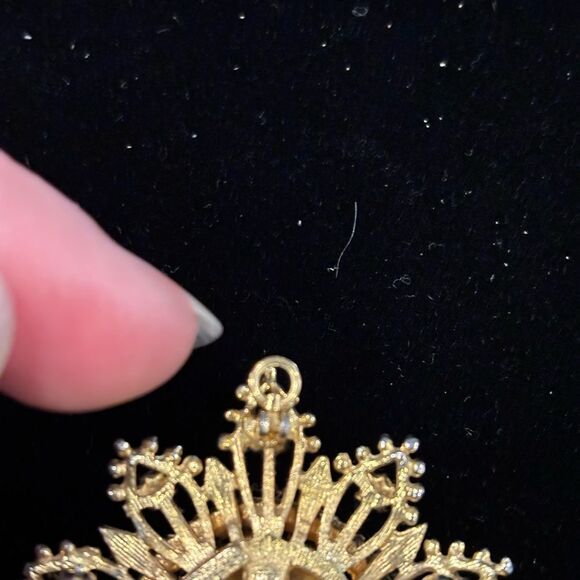 Vintage Francois Clear Rhinestone Gold Tone Large Cameo Brooch Pendant Duo - Picture 3 of 4